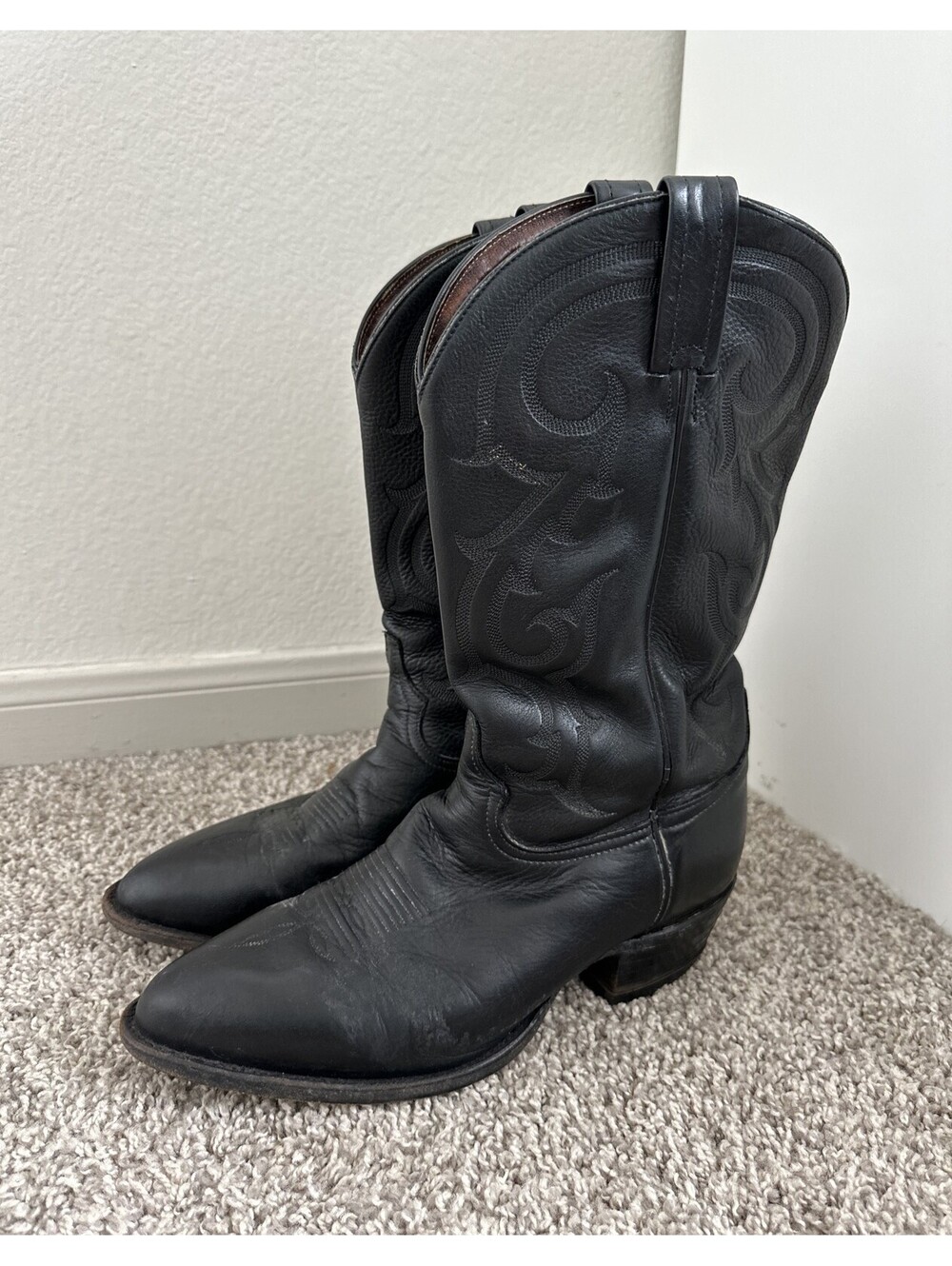 Tony Lama #CZ820 Ol' Buck Black Leather Pull On Cowboy Western Boots Men's 10 D